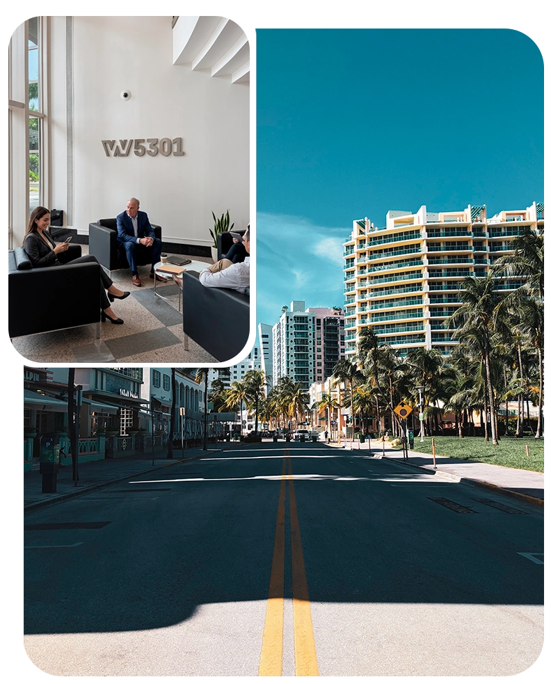 Oficina de AFS y una calle de Miami, Florida